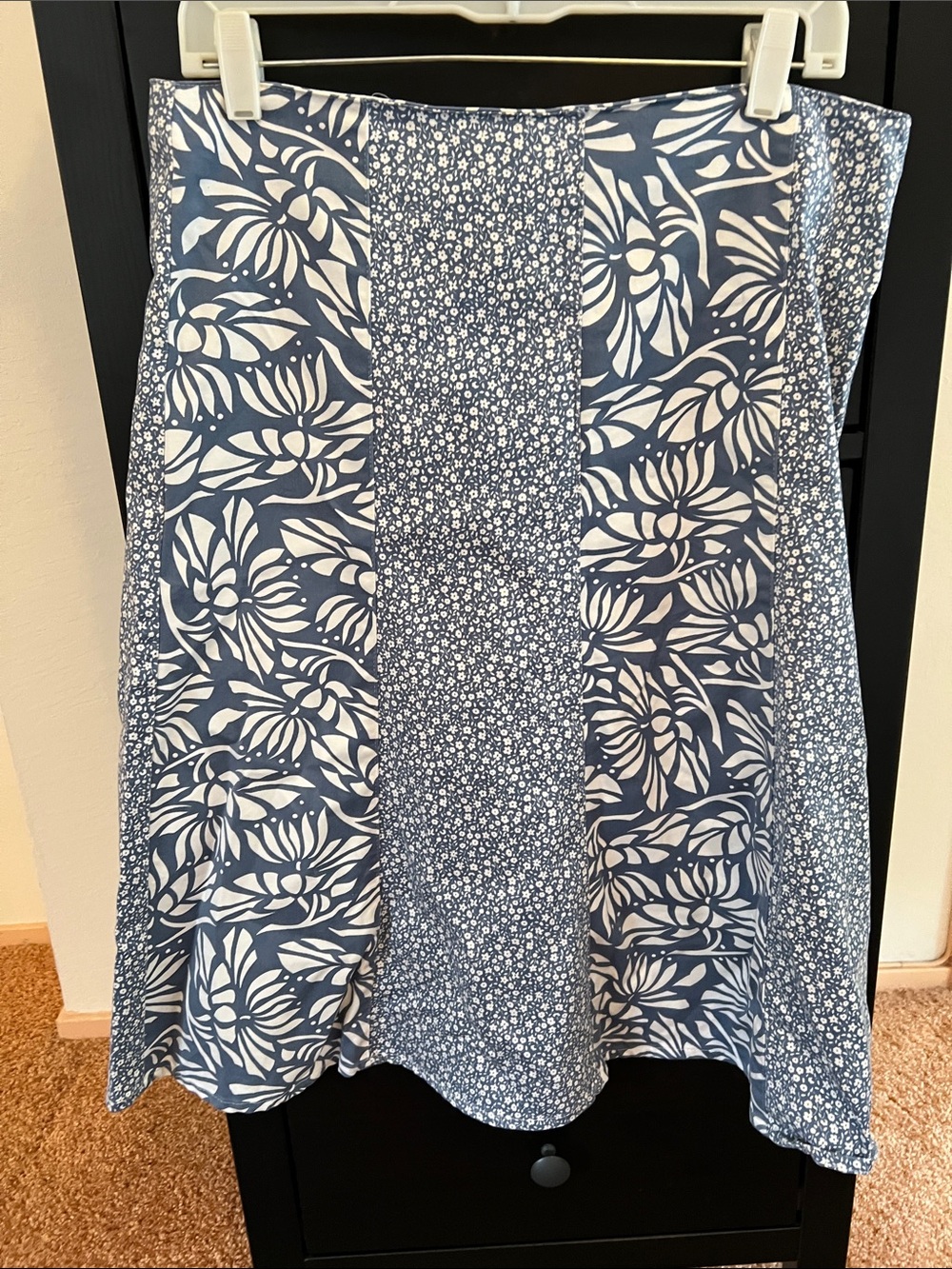 Anthropologie Blue and White Floral Patchwork A-Line Skirt